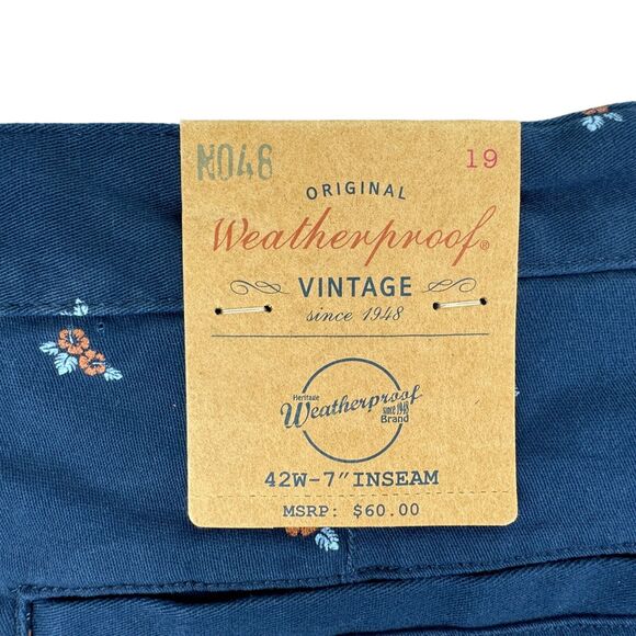 Weatherproof Vintage Mens 7" Floral Printed Stretch Shorts Navy Blue 42 - Picture 4 of 5